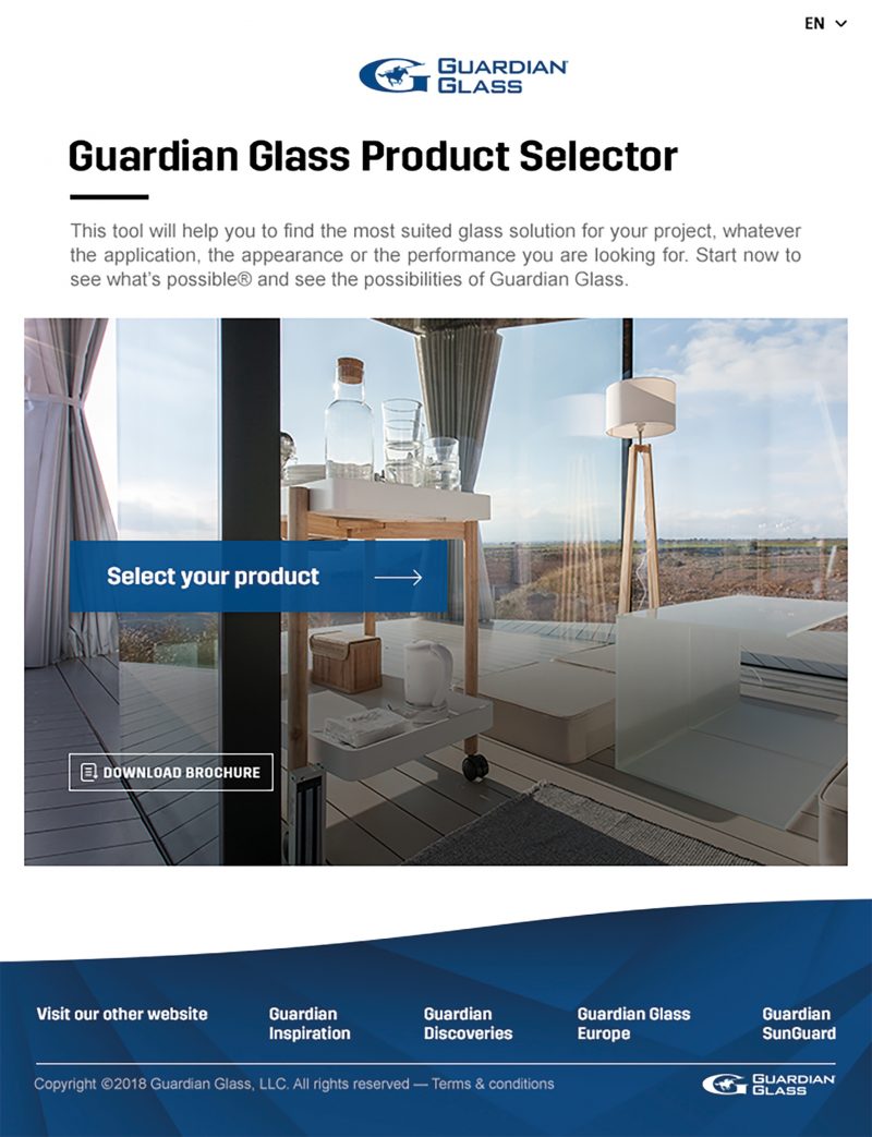 Il nuovo Product Selector online di Guardian Glass