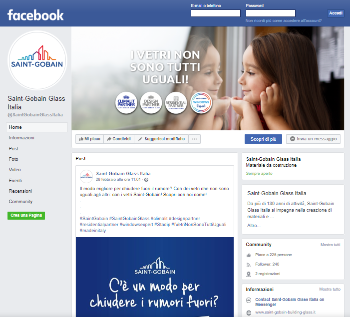 Online la nuova pagina Facebook di Saint-Gobain Glass Italia